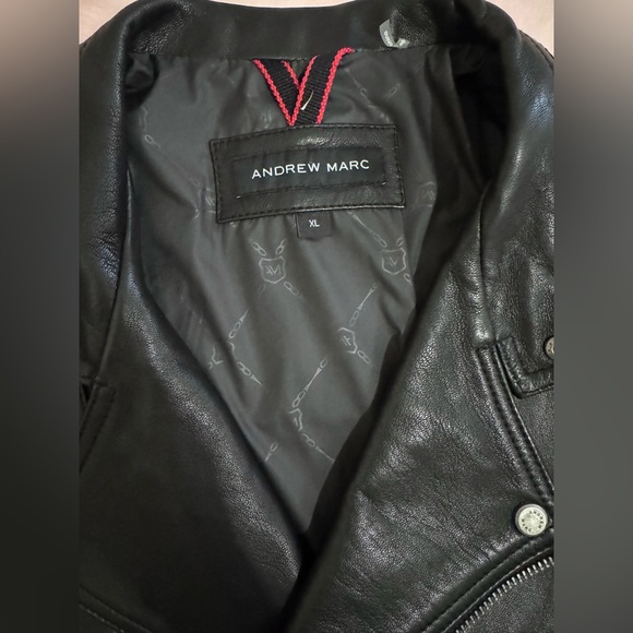 Andrew Marc Black Leather Moto Jacket XL Asymmetrical Zip Biker Genuine Leather - Picture 2 of 11